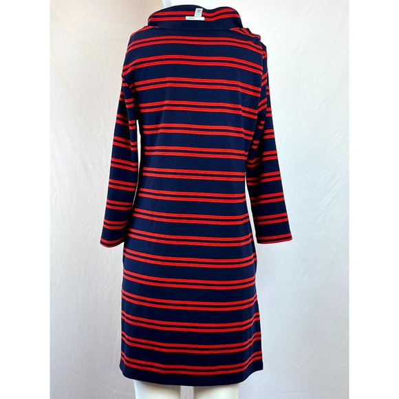 Halogen Women Striped Sweater Dress Stretch Side Slit Cowl Neck Blue Red Size S - Picture 5 of 11